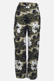 Casual Print Pocket Buttons Patchwork Zipper Regular Mid Waist Conventional Full Print Bottoms