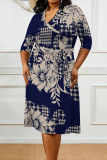 Casual Daily Floral Print Tie Dye Stripe Lace Up Contrast V Neck Printed Plus Size Dresses