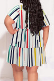 Casual Print Patchwork V Neck Straight Plus Size Dresses
