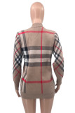 Street Plaid Buckle Patchwork V Neck Tops