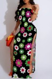 Casual Print Slit Off Shoulder Long Dresses