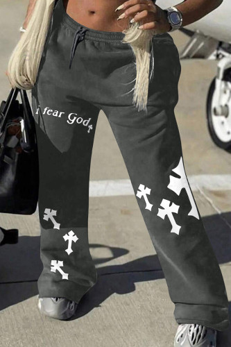 Casual Print Draw String Patchwork Straight Low Waist Straight Positioning Print Bottoms
