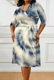 Casual Daily Floral Print Tie Dye Stripe Lace Up Contrast V Neck Printed Plus Size Dresses