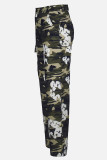 Casual Print Pocket Buttons Patchwork Zipper Regular Mid Waist Conventional Full Print Bottoms