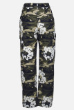 Casual Print Pocket Buttons Patchwork Zipper Regular Mid Waist Conventional Full Print Bottoms