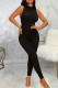 Casual Solid Color Patchwork O Neck Skinny Jumpsuits