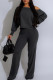 Casual Solid Color Patchwork Oblique Collar Long Sleeve Two Pieces