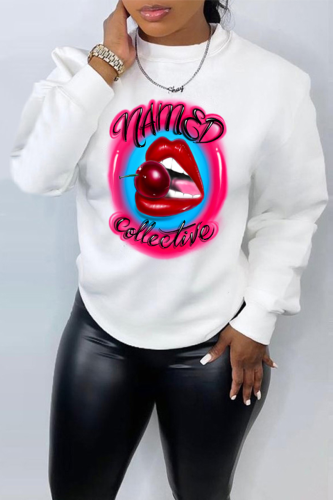 Casual Daily Lips Print Letters O Neck Tops