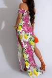 Casual Print Slit Off Shoulder Long Dresses