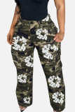 Casual Print Pocket Buttons Patchwork Zipper Regular Mid Waist Conventional Full Print Bottoms