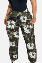 Casual Print Pocket Buttons Patchwork Zipper Regular Mid Waist Conventional Full Print Bottoms