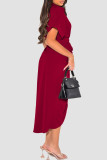 Elegant Solid Color Buckle Patchwork Ruched Strap Design Turndown Collar Dresses