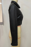 Casual Solid Color Pocket Buckle Patchwork Zipper Turndown Collar Outerwear