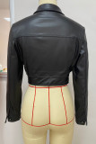 Casual Solid Color Pocket Buckle Patchwork Zipper Turndown Collar Outerwear