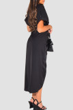 Elegant Solid Color Buckle Patchwork Ruched Strap Design Turndown Collar Dresses