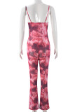 Sexy Print Patchwork Backless Spaghetti Strap Bodycon Jumpsuits