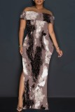 Casual Print Slit Off Shoulder Long Dresses