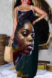 Sexy Casual Figure Print Backless Spaghetti Strap Long Dresses