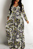 Casual Floral Print Basic V Neck Long Dresses