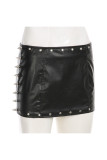 Sexy Solid Color Rivets Patchwork Straight Low Waist Straight Patchwork Bottoms