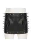 Sexy Solid Color Rivets Patchwork Straight Low Waist Straight Patchwork Bottoms