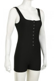 Sexy Solid Color Buckle Patchwork Square Neck Skinny Rompers