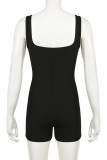 Sexy Solid Color Buckle Patchwork Square Neck Skinny Rompers