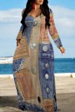 Casual Street Faux Denim Print Pocket Contrast V Neck Printed Dresses