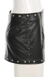 Sexy Solid Color Rivets Patchwork Straight Low Waist Straight Patchwork Bottoms