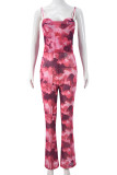 Sexy Print Patchwork Backless Spaghetti Strap Bodycon Jumpsuits
