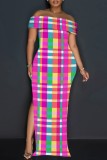Casual Print Slit Off Shoulder Long Dresses