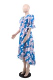 Casual Print Irregular Hem V Neck Irregular Dresses