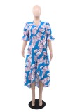 Casual Print Irregular Hem V Neck Irregular Dresses
