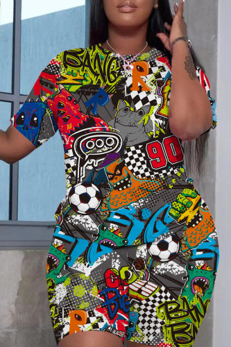 Casual Print Basic O Neck Short Sleeve Two Pieces