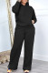 Casual Solid Color Draw String Pocket Patchwork Slit Hooded Long Sleeve Two Pieces