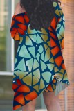Casual Print Irregular Oblique Collar Plus Size Two Pieces