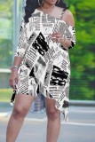 Casual Print Irregular Oblique Collar Plus Size Two Pieces