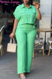 Casual Solid Color Buttons Turndown Collar Short Sleeve Two Pieces