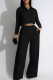 Casual Solid Color Pocket Buckle Patchwork Turndown Collar Long Sleeve Two Pieces