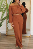 Casual Solid Color Basic Off Shoulder Long Sleeve Two Pieces