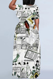 Casual Print Basic O Neck Long Plus Size Dresses