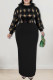 Elegant Geometric Print Patchwork Slit Fluffy O Neck Long Plus Size Dresses