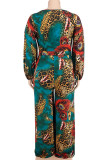 Casual Print Patchwork V Neck Plus Size Jumpsuits