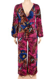 Casual Print Patchwork V Neck Plus Size Jumpsuits