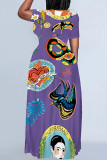 Casual Print Basic O Neck Long Plus Size Dresses