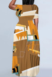 Casual Print Basic O Neck Long Plus Size Dresses