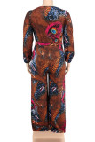 Casual Print Patchwork V Neck Plus Size Jumpsuits