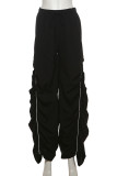 Casual Solid Color Patchwork Ruched Loose High Waist Patchwork Bottoms