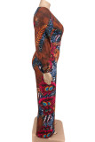 Casual Print Patchwork V Neck Plus Size Jumpsuits