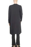 Casual Solid Color Draw String Patchwork V Neck Long Sleeve Three Pieces